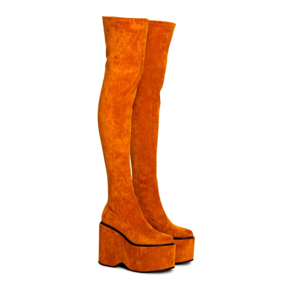 Lemon drop by Privileged Vegan Suede Thigh High Boots